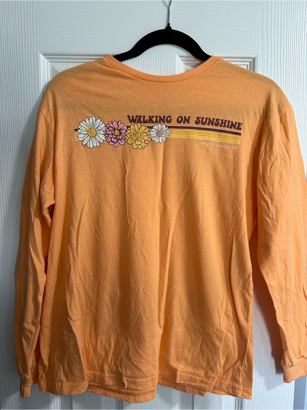 Simply Southern Peach Orange Long Sleeve Tee with Floral Graphic